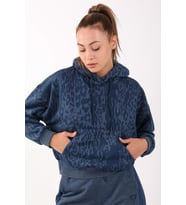 Maraton Oversize Kadın Kapüşonlu Navymelanj Sweatshirt