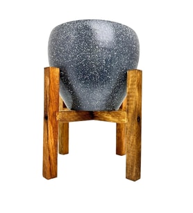 Bitki Tasarımı Gri Granit Toprak Saksı Saksılık Salon Çiçeklik 4 Ayaklı - 15 CM