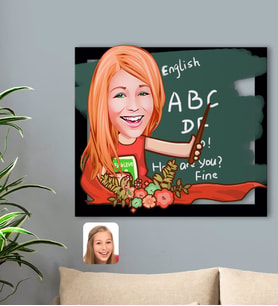 BK Gift Kişiye Özel Kadın İngilizce Öğretmeni Karikatürlü 3D Ahşap Tablo-1