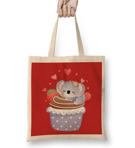 Valentines Koala with Cupcake Bez Çanta Uzun Saplı