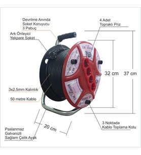 Makara 50m. 4 Soketli Elektrikli Araç Scooter Araba Otomobil Bisiklet Motosiklet Şarj Uzatma Kablosu