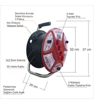 Makara 50m. 4 Soketli Elektrikli Araç Scooter Araba Otomobil Bisiklet Motosiklet Şarj Uzatma Kablosu