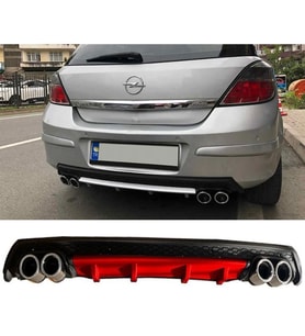 Opel Astra H Kırmızı Difüzör Çiftli Yuvarlak Egzoz Görünümlü D Tip Difizör 2004 - 2009