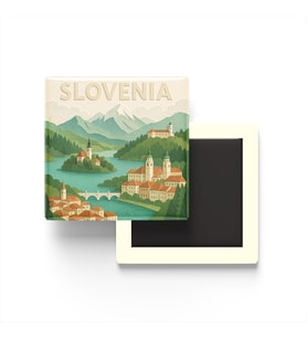 Slovenya - Slovenia - Paper Cut Art - Baskılı Buzdolap Magneti Kare - 9x9 cm