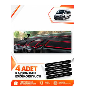 PEUGEOT BOXER (2017-2021) Uyumlu Ön Torpido Koruma Kılıfı Halısı - Siyah Kırmızı