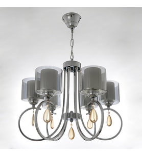 Creta 6 Kollu Füme Camlı Kristal Taşlı Krom Avize BS.3001-51-06