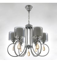 Creta 6 Kollu Füme Camlı Kristal Taşlı Krom Avize BS.3001-51-06