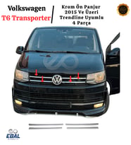 VW T6 Transporter Krom Ön Panjur 4 Parça 2015 Ve Üzeri Paslanmaz Çelik Trendline Uyumlu (Gümüş)