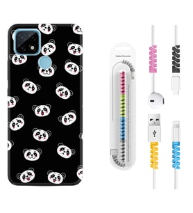 Realme C11 C21 C21Y C25Y C11 2021 Kılıf Kablo Koruma Spiral Silikon Panda Suratları 1773