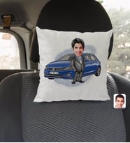 BK Gift Kişiye Özel Plakalı Erkek Volkswagen Polo Karikatürlü Kare Araç Koltuk Yastığı-1