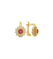 925 Ayar Gümüş Yakut Taşlı Gold Yuvarlak Çocuk Küpesi