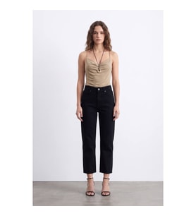 Kadın Yüksek Bel Mom Fit Siyah Jean Pantolon