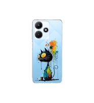 Infinix Hot 30i ile Uyumlu Splash Kedi Tasarımlı Şeffaf Silikon Kılıf