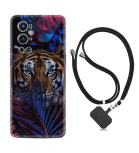 Tecno Spark 9 Pro Kılıf Resimli Boyun Askılı İpli Desenli Silikon Flowers Tiger 1319
