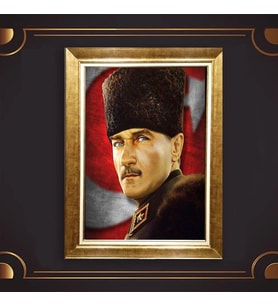 Altın Varaklı Çerçeveli Paspartulu Atatürk Tablo z5192 (Gold)