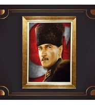 Altın Varaklı Çerçeveli Paspartulu Atatürk Tablo z5192 (Gold)