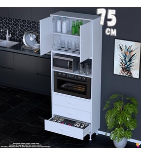 Eliusta Defne 75 cm Fırın Uyumlu 3 Çekmeceli Çok Amaçlı Mutfak Kiler Banyo Organizer Çocuk Odası Dolabı