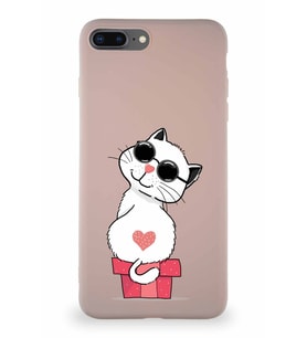 Apple iPhone 7 Plus Soft Premier Kapak Coolcat Tasarımlı Silikon Kılıf - Pudra (Şeffaf)