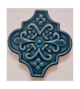 Armada Çini 12x12 Ottoman Çiçekli Arabesk Petrol Mavisi Çini