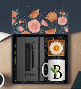 Kişiye Özel Defter & Kişiye Özel Deri Kılıflı Touch Pen Kalem & Harf Kupa & Mum Hediye Seti