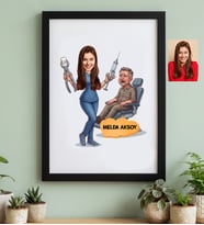 Kişiye Özel Karikatürlü Kadın Diş Hekimi Siyah Çerçeve Tıp Bayramı Hediyesi