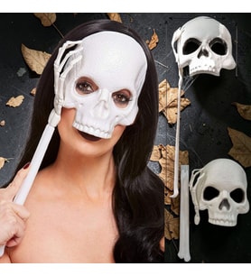 YÜKSEK KALİTE TUTMALI BEYAZ KURU KAFA MASKESİ 44X17 CM CADILAR BAYRAMI KORKU MASKESİ HALLOWEEN MASK