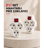 Anahtarlı 3 Çıkışlı Priz Çoğaltıcı Ev Ofis İçin Kablosuz 2’li Avantajlı Set