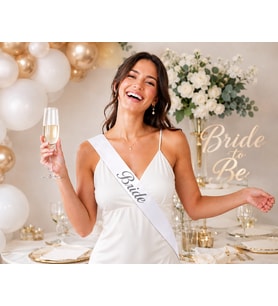Bride Yazılı Beyaz Gümüş Yaldızlı Gelin Kuşağı Bekarlığa Veda Parti Süsü