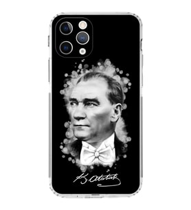 Apple iPhone 11 Pro Max Uyumlu Kamera Korumalı Tıpalı Kapak Atatürk Tasarımlı Silikon Şeffaf Kılıf