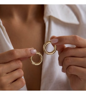 14K Altın Halka Küpe 4 mm 2.5 cm