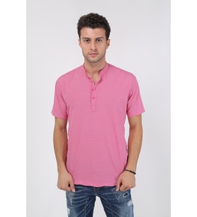 Erkek Hakim Yaka Yarım Patlı Ekoseli Kısa Kollu Slim Fit Gömlek 21Y-4300602-01 Koyu Pembe