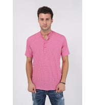 Erkek Hakim Yaka Yarım Patlı Ekoseli Kısa Kollu Slim Fit Gömlek 21Y-4300602-01 Koyu Pembe