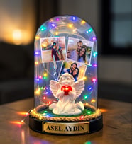 Kişiye Özel Tasarım Renkli Led Işıklı Fanus Size Özel Yazılı ve 3 Fotoğraflı (Model 3)