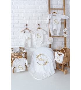 Pia Baby Premium Yenidoğan Kız Bebek Hediyesi 10 Parça İsme Özel Set 5049-01 (Krem)