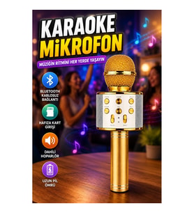 Taşınabilir Bluetooth Karaoke Mikrofon Hafıza Kartlı Kablosuz Hoparlör