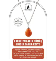 Karnelyan Akik Doğal Taş Gümüş Zincir Damla Kolye
