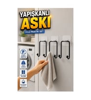 3’lü Yapışkanlı Duvar Askısı – Çok Amaçlı Askılık Seti