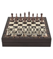 GiftHome Büyük Boy Metal Klasik Satranç Tk. Antik ve Ceviz Desenli Sandıklı MDF Tahtası(36X36 cm.)