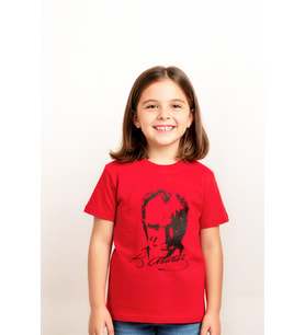 Kız Çocuk ATATURK Posterli T-Shirt 8-12 Yaş 12539 MODANINO (Kırmızı)