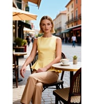 Kadın Bluz Bisiklet Yaka Sıfır Kol Peplum Kesim Örme Dokulu Fitted Kalıp Belden Oturmalı Şık