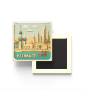 Kuveyt - Kuwait - Paper Cut Art - Baskılı Buzdolap Magneti Kare - 9x9 cm