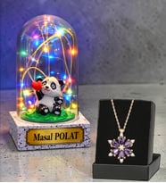 Renkli Led Işıklı Kişiye Özel Fanus ve Gerçek Ametist Taşlı Lotus Kolye (Model 6)