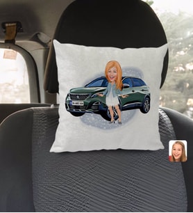 BK Gift Kişiye Özel Plakalı Kadın Peugeot 3008 Karikatürlü Kare Araç Koltuk Yastığı-1