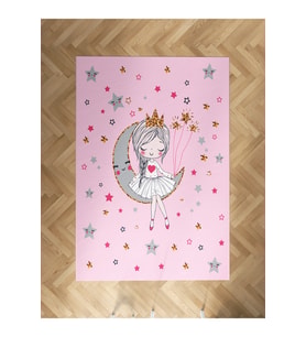 MEKTA HOME BEBEK VE ÇOCUK ODASI Ayda Oturan Prenses Kız Desenli Pembe Halı