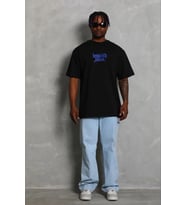 Erkek Baskılı T-Shirt Kısa Kol Bisiklet Yaka Regular Fit Tişört - Siyah