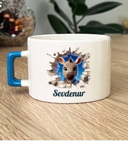 Kişiye Özel 3D Efektli Zebra Hediye Lüks Fincan İsimli İsim Yazılı (Mavi)