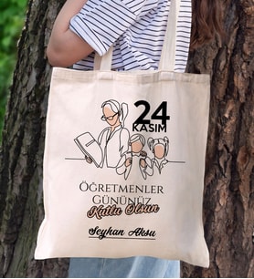 BK Gift Kişiye Özel Öğretmenler Günü Tasarımlı Kanvas Bez Çanta- 17, Öğretmene Hediye, Öğretmenler Günü
