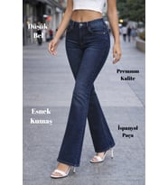 CEDY DENIM Yüksek Kalite Kadın 5 Cep Düşük Bel İspanyol Paça SkinnyFit Esnek Jean Pantolon C619 (Lacivert)