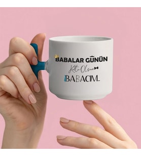 Babalar Günü Temalı T Kulplu Kupa – Mavi