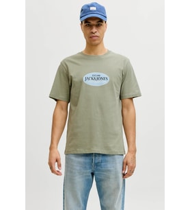 Jack & Jones JORCATSKILLS Front Baskılı Erkek Tişört  Bisiklet Yaka  Kısa Kollu (Açık Yeşil)